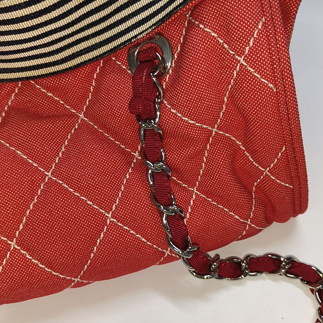 Chanel Rhombus Red Quilted Denim Medium CC Chain Bowler Bag, 2009-2010