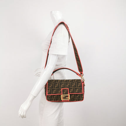 FENDI Baguette Zucca Monogram Canvas with Pink Neon trimming Crossbody Bag