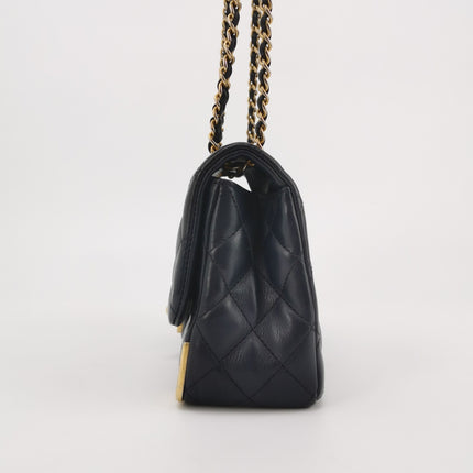 Chanel Rock The Corner Mini Flap Bag Navy Calfskin Leather Gold Hardware Corners 2017-18