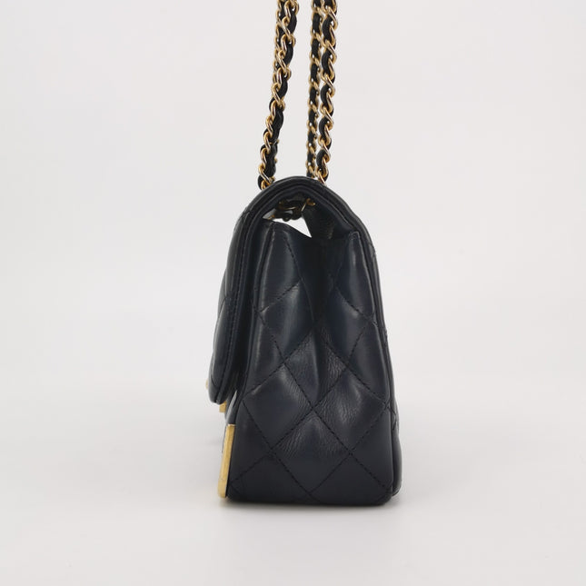 Chanel Rock The Corner Mini Flap Bag Navy Calfskin Leather Gold Hardware Corners 2017-18