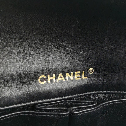 Chanel East West Chocolate Bar Black Leather Gold Hardware Black Interior