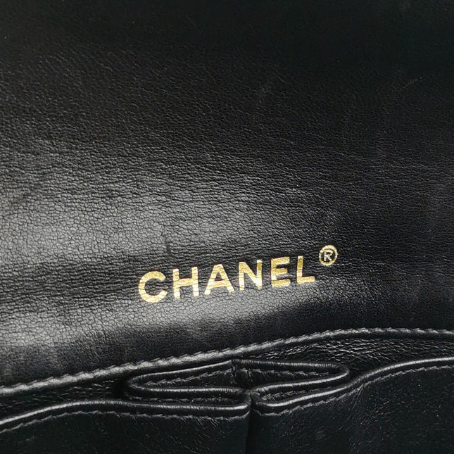 Chanel East West Chocolate Bar Black Leather Gold Hardware Black Interior