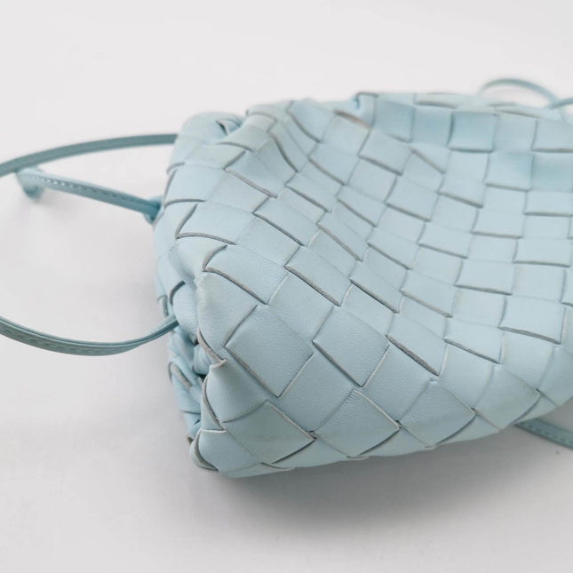Sold Bottega Veneta Pouch Mini Intrecciato Blue Lambskin Leather Crossbody Bag