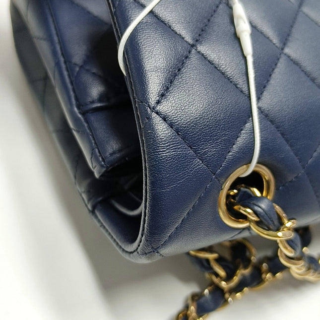 Chanel Classic Flap Small Navy Lambskin Leather Gold Hardware