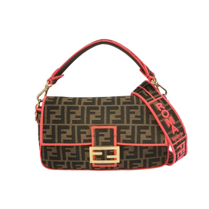 FENDI Baguette Zucca Monogram Canvas with Pink Neon trimming Crossbody Bag