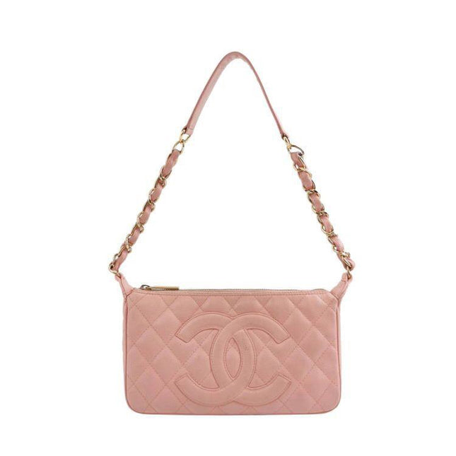 Chanel Clutch Shoulder Bag Pink Caviar Leather Gold Hardware-Luxbags
