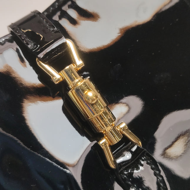 Gucci Jackie 1961 Mini Black Patent Leather Bag with Crystal Chain Strap