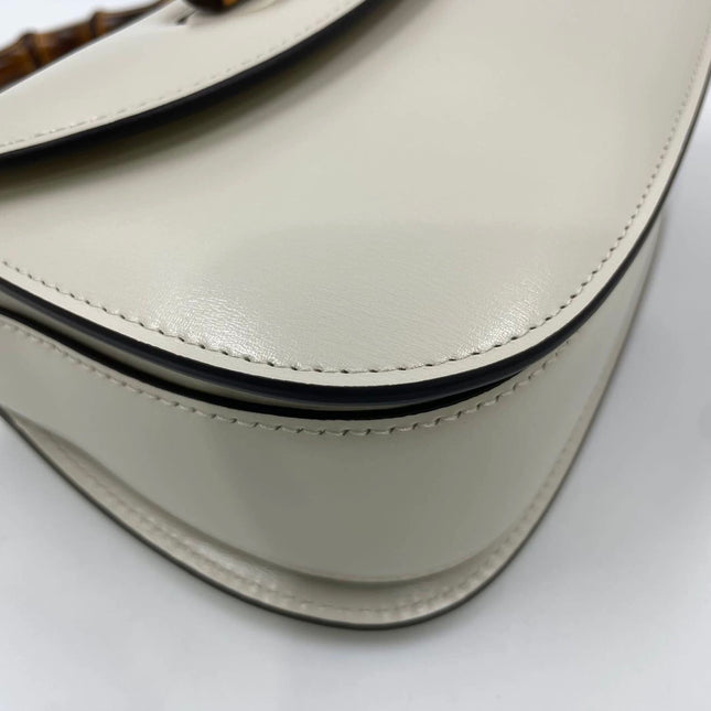 Gucci Bamboo 1947 Top Handle Bag Small White Box Leather Canvas Strap