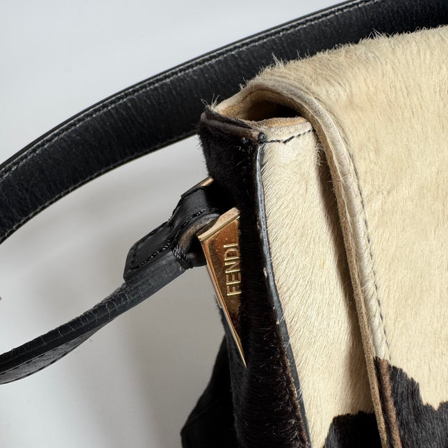Fendi Mamma Baguette Large Pony hair in Cow Print Black and White