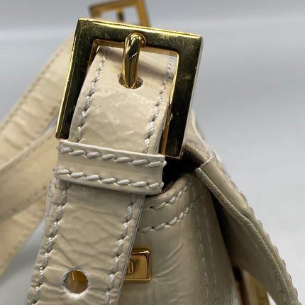 FENDI Baguette White Crinkled Patent Leather Shoulder Bag