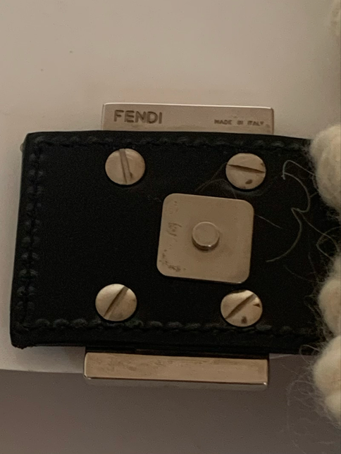 Sold Fendi Mamma Baguette White Wool Pom pom