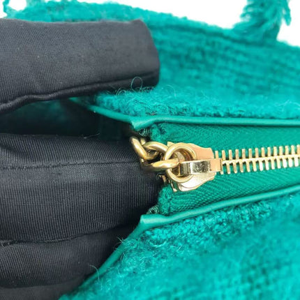 Chanel x Pharrel Williams Tweed Giant Logo Shopping Tote Green Quilted