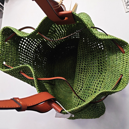 Loewe Raffia Ballon Ruffles Green Bucket Shoulder Bag 2022