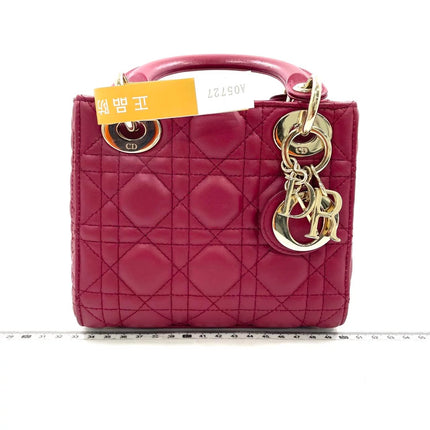 Lady Dior Mini 2020 Dark Red Lambskin Leather Gold HW Chain Strap
