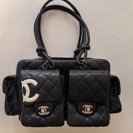Chanel Cambon Multi-pocket Ligne Reporter Bag Medium Black Calfskin Leather