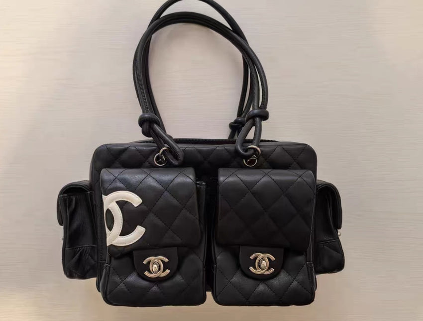 Chanel Cambon Multi-pocket Ligne Reporter Bag Medium Black Calfskin Leather