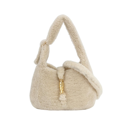 Gucci Jackie 1961 White Fluffy Shearling Bag Small