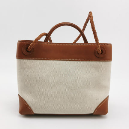 Bottega Veneta Small Andiamo Tan Brown Leather and Beige Canvas Handbag