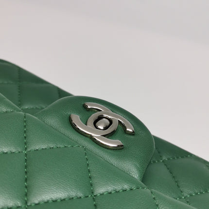 Chanel Classic Flap Mini 2019 Green Lambskin Leather Silver Hardware