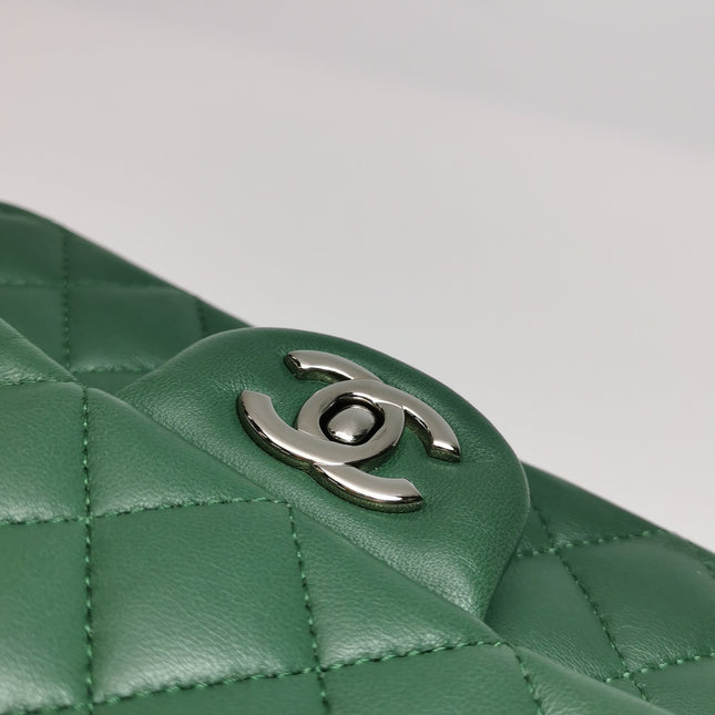 Chanel Classic Flap Mini 2019 Green Lambskin Leather Silver Hardware