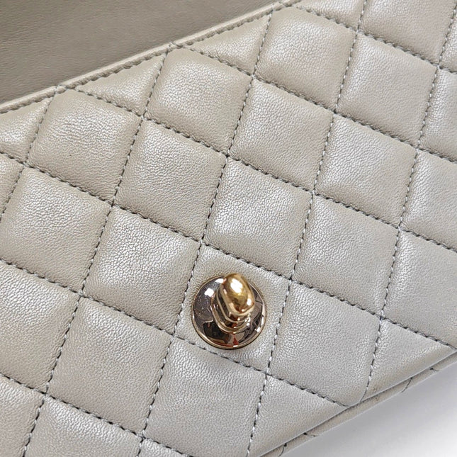 Chanel Classic Flap Rectangular Mini Grey Lambskin Leather Gold Hardware Microchip