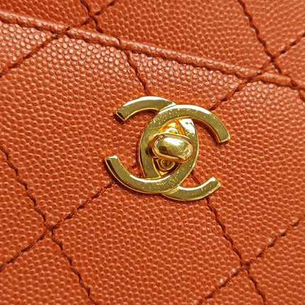 Chanel Vintage Small Matelasse Orange Caviar Leather Top Handle Bag