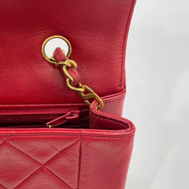 Chanel Diana CC Flap Bag Small Vintage Red Lambskin Leather with 24k Gold HW, 1989-1991