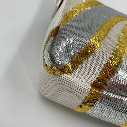FENDI Baguette 1997 Zebra-Stripe Sequin White and Silver