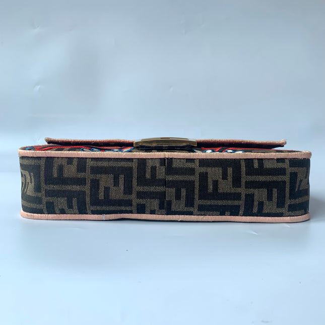 Fendi Baguette Medium Zucca Print with Floral Embroidery Crossbody Bag