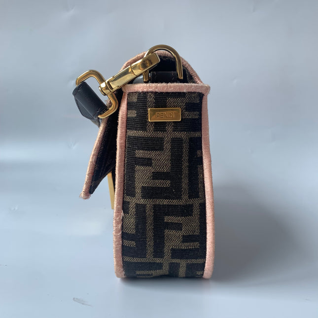 Fendi Baguette Medium Zucca Print with Floral Embroidery Crossbody Bag