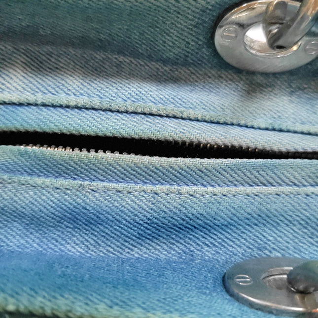 Lady Dior Vintage Medium Blue Jeans PVC Handles Silver Hardware With Strap