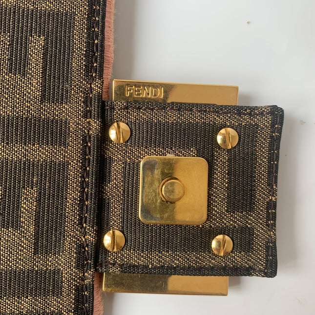 Fendi Baguette Medium Zucca Print with Floral Embroidery Crossbody Bag