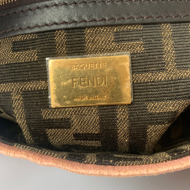 Fendi Baguette Medium Zucca Print with Floral Embroidery Crossbody Bag