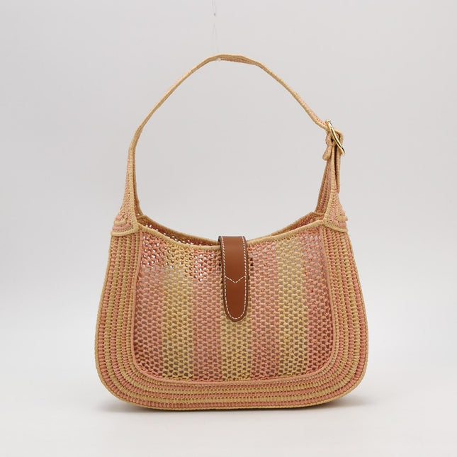 Gucci Jackie 1961 Wicker Bag Pink Gold Hardware Leather Strap
