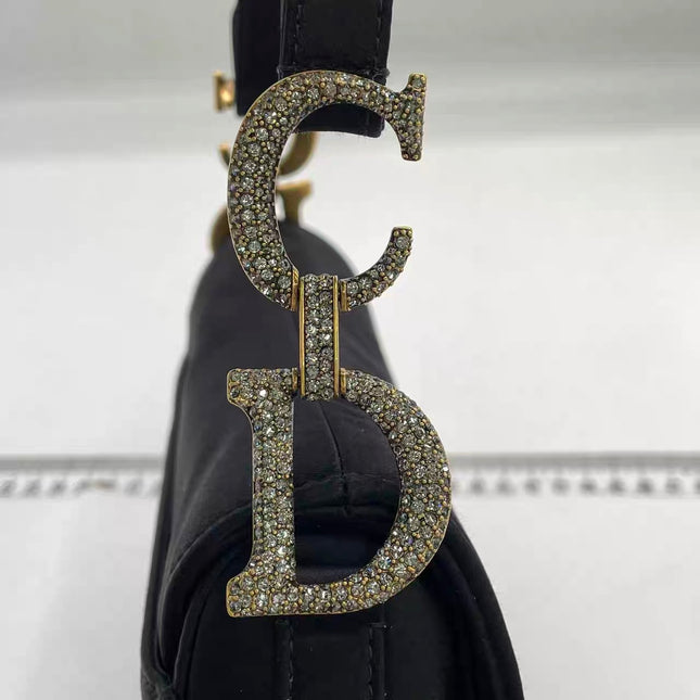 Dior Saddle Mini Silk Handbag Black with crystals