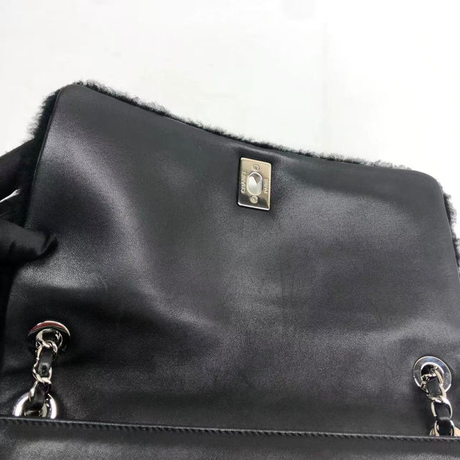 Chanel Medium Flap Bag Shearling and Leather Pop Art N.5 Silver Hardware