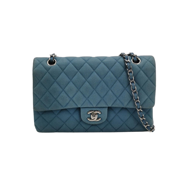 Chanel Timeless Classic Flap Medium Light Blue Caviar Leather Silver Hardware