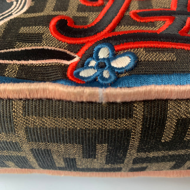 Fendi Baguette Medium Zucca Print with Floral Embroidery Crossbody Bag