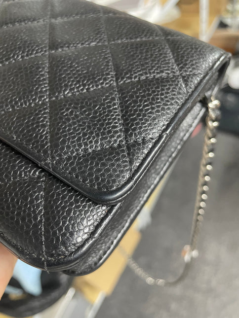 Chanel Wallet on Chain Classic Flap Black Caviar Leather Silver Hardware 2015-16