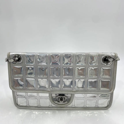 Chanel Ice Cube Chocolate Bar Classic Flap Metallic Silver PVC with Leather
