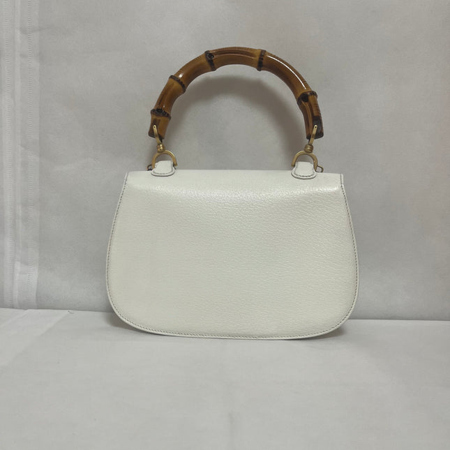 Gucci Bamboo 1947 Top Handle Bag White Grained Leather Medium