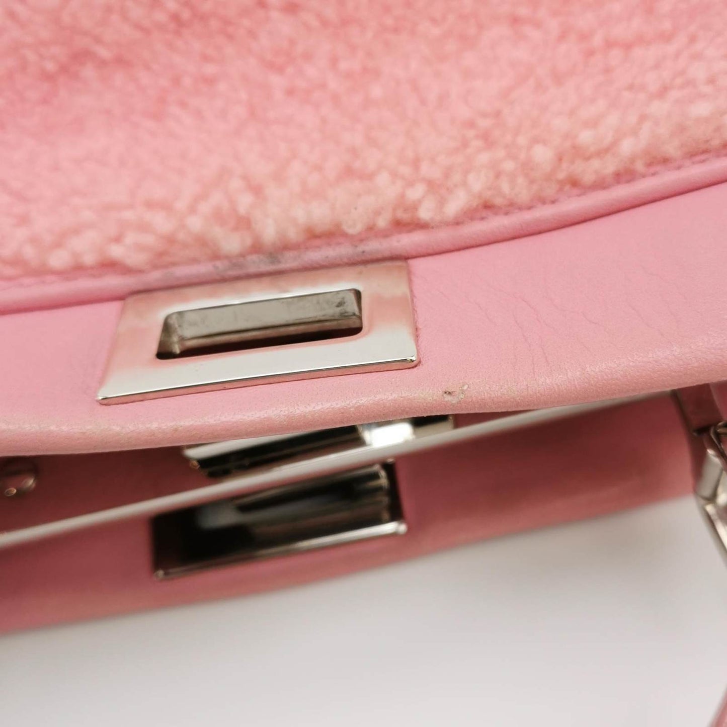 Fendi Peekaboo Small Pink Leather and Shearling Crossbody Bag