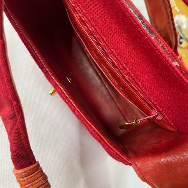 Chanel Mini Top Handle Bag Red Fabric Gold Hardware