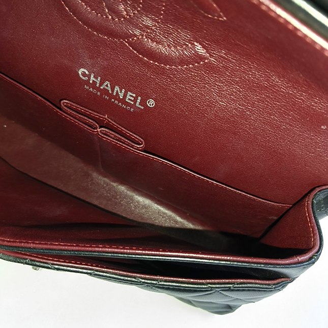 Chanel Timeless Classic Flap Medium Black Lambskin Leather Silver Hardware