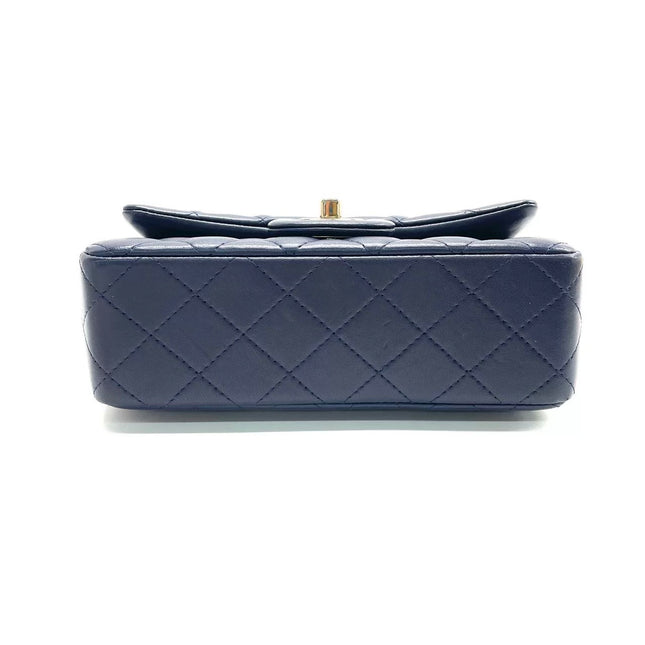 Chanel Classic Flap Mini Rectangular Navy Lambskin Leather Gold Hardware Microchip