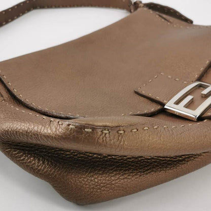 Fendi Mamma Baguette Selleria Calfskin Leather Copper Brown Shoulder Bag