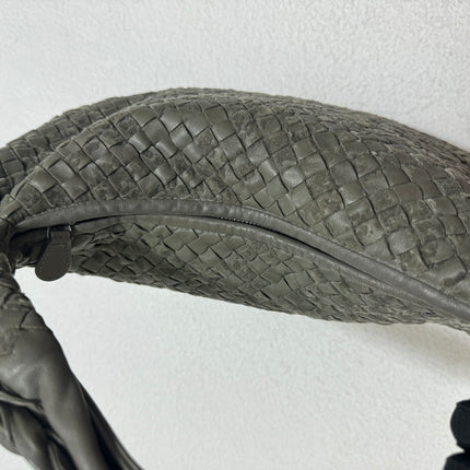 Bottega Veneta Veneta Hobo Medium Leather and Velvet Grey Green 41cm