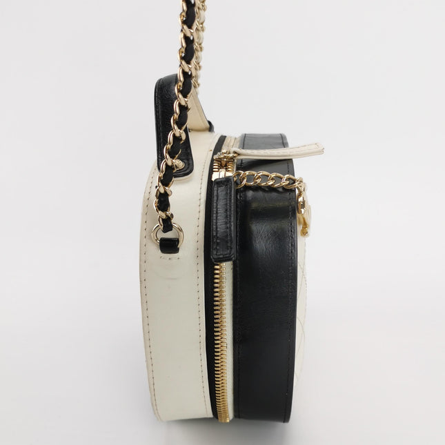 Chanel White and Black Small Crumpled Calfskin Vanity Case Crossbody Bag