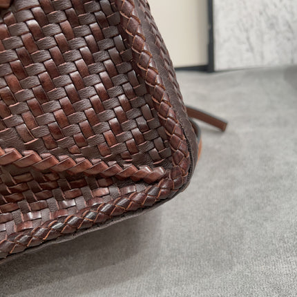 Loewe Puzzle Small Leather Woven Braided Dark Brown Crossbody Bag