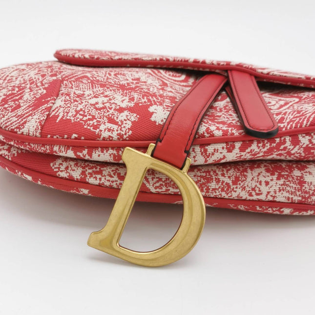 Christian Dior Saddle Medium Red Canvas Rain Forest Prints